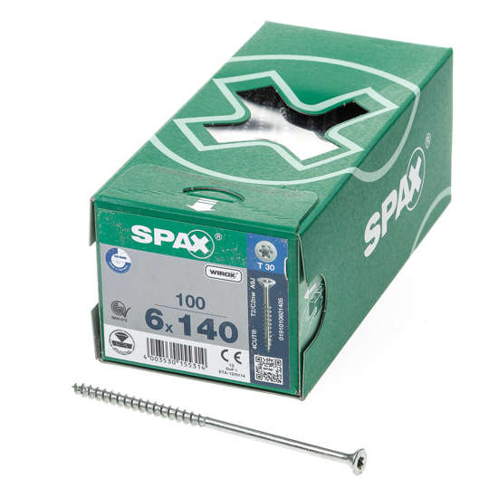 Afbeeldingen van Spax Spaanplaatschroef platverzonken kop verzinkt T-Star T30 deeldraad 6.0 x 140mm