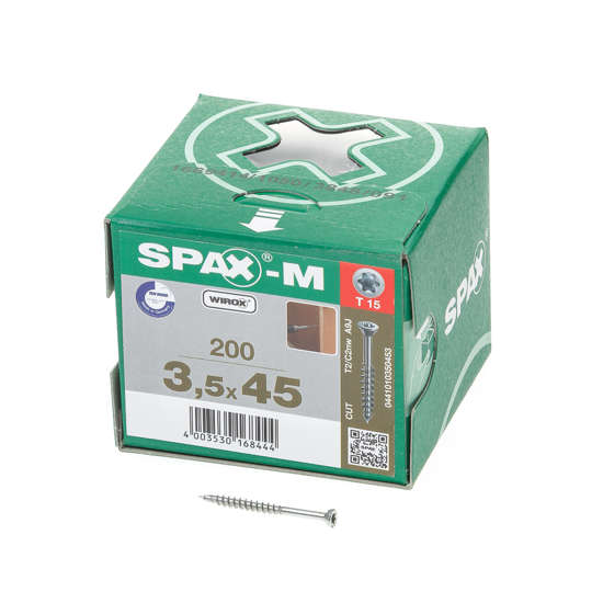 Afbeeldingen van Spax-m MDF Spaanplaatschroef met boorpunt verzinkt T-Star T15 deeldraad 3.5x45mm (per 200 stuks)