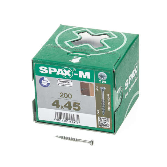 Afbeeldingen van Spax-m MDF Spaanplaatschroef met boorpunt verzinkt T-Star T20 deeldraad 4.0x45mm (per 200 stuks)