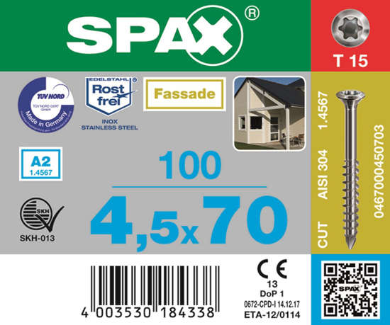 Afbeeldingen van Spax Spaanplaatschroef cilinderkop verzinkt T-Star T15 3.5x30mm