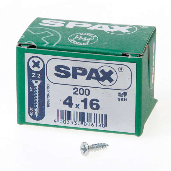 Afbeeldingen van Spax Spaanplaatschroef platverzonken kop verzinkt pozidriv 4.0x16mm (per 200 stuks)