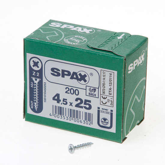 Afbeeldingen van Spax Spaanplaatschroef platverzonken kop verzinkt pozidriv 4.5x25mm (per 200 stuks)