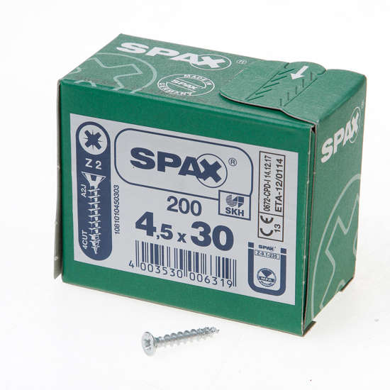 Afbeeldingen van Spax Spaanplaatschroef platverzonken kop verzinkt pozidriv 4.5x30mm (per 200 stuks)