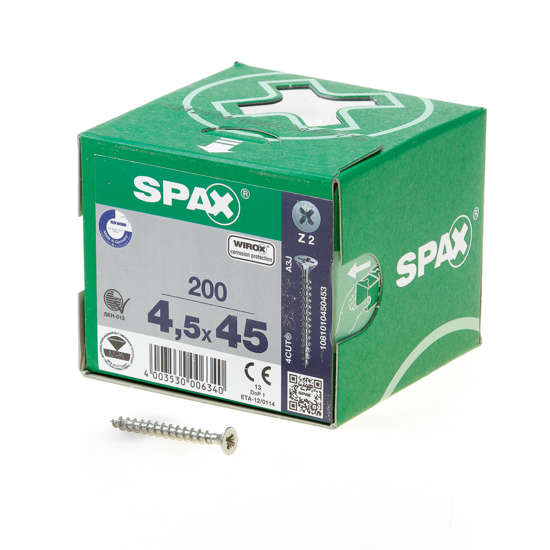 Afbeeldingen van Spax Spaanplaatschroef platverzonken kop verzinkt pozidriv 4.5x45mm (per 200 stuks)