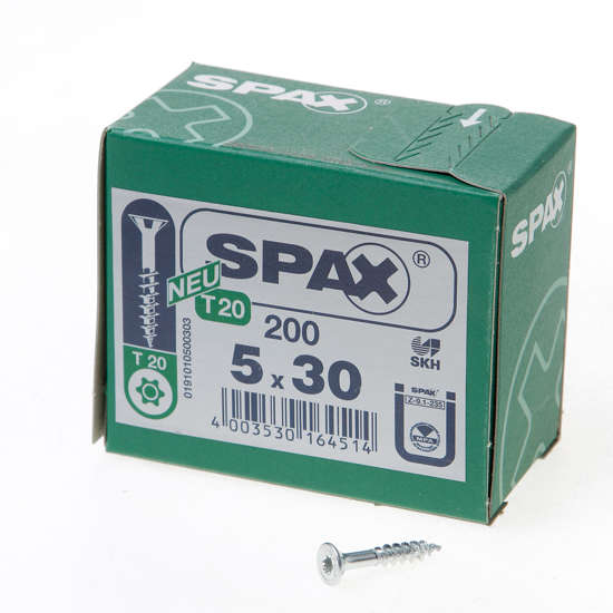 Afbeeldingen van Spax Spaanplaatschroef platverzonken kop verzinkt T-Star T20 deeldraad 5.0x30mm (per 200 stuks)