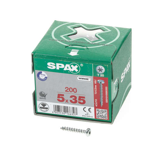 Afbeeldingen van Spax Spaanplaatschroef cilinderkop verzinkt T-Star T20 5.0x35mm (per 200 stuks)