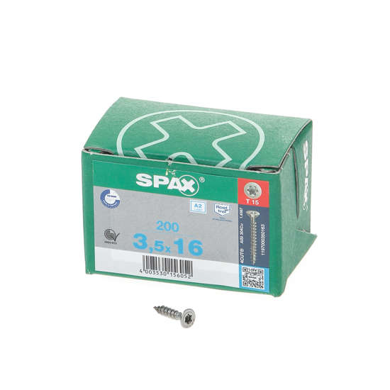 Afbeeldingen van Spax Spaanplaatschroef platverzonken kop RVS T-Star T15 voldraad 3.5x16mm (per 200 stuks)