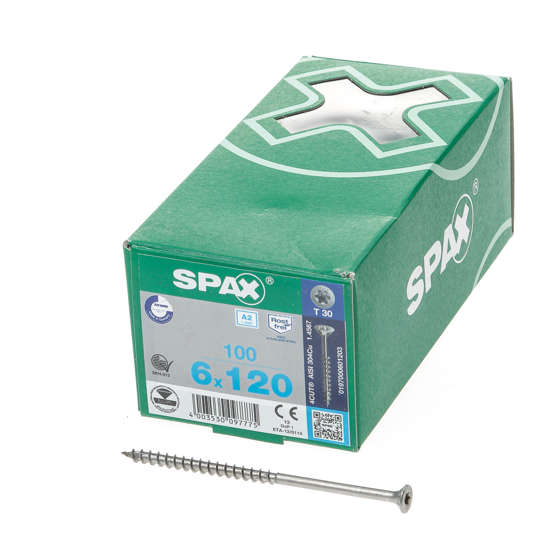 Afbeeldingen van Spax Spaanplaatschroef platverzonken kop RVS T-Star T30 deeldraad 6.0 x 120mm