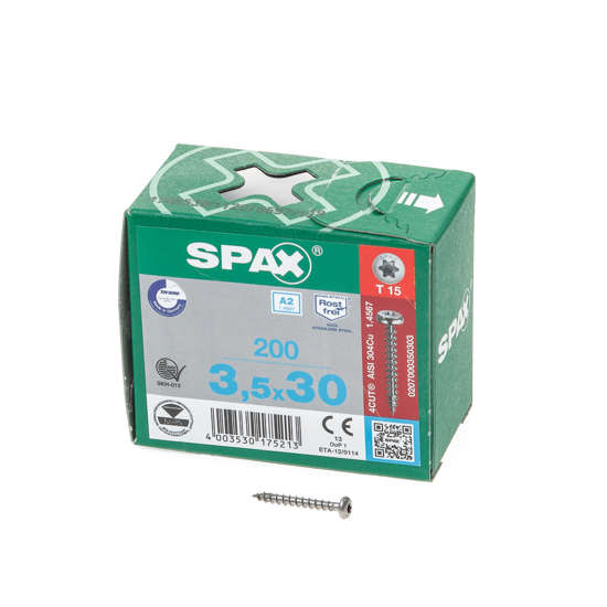 Afbeeldingen van Spax Spaanplaatschroef cilinderkop RVS T-Star T15 3.5x30mm (per 200 stuks)