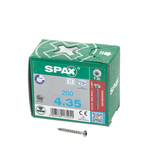 Afbeeldingen van Spax Spaanplaatschroef cilinderkop RVS T-Star T20 4.0x35mm (per 200 stuks)