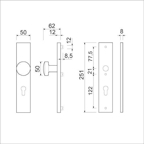 Afbeeldingen van Ami Veiligheidsgarnituur Kruk/knop schild, PC 72 251/50 kn 169/50 F1