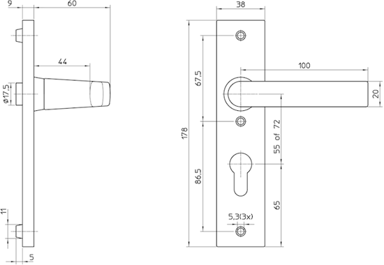 Afbeeldingen van Nemef knop/kruk garnituur linkswijzend 3251fp pc55