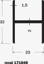 Afbeeldingen van Aluminium H-profiel 23 x 32 x 2 x 1.5mm