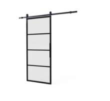 Afbeeldingen van DIY-schuifdeur Cubo zwart inclusief mat glas, afmeting deur 2350x980x28mm + zwart ophangsysteem type Basic