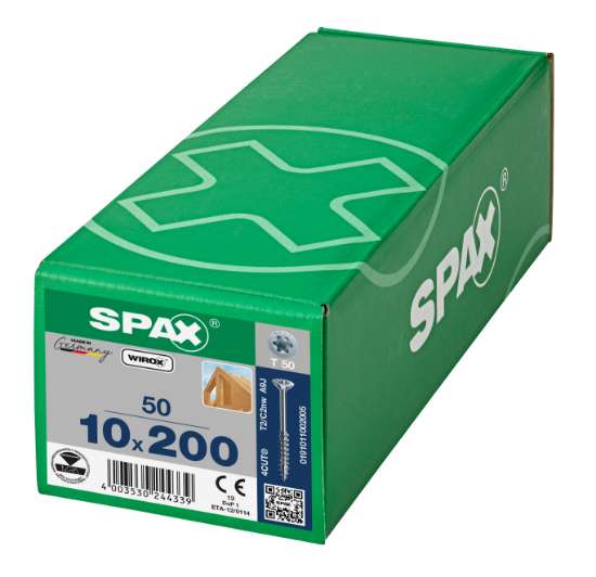 Afbeeldingen van Spax-s Spaanplaatschroef platverzonken kop geel verzinkt T50 10 x 200mm