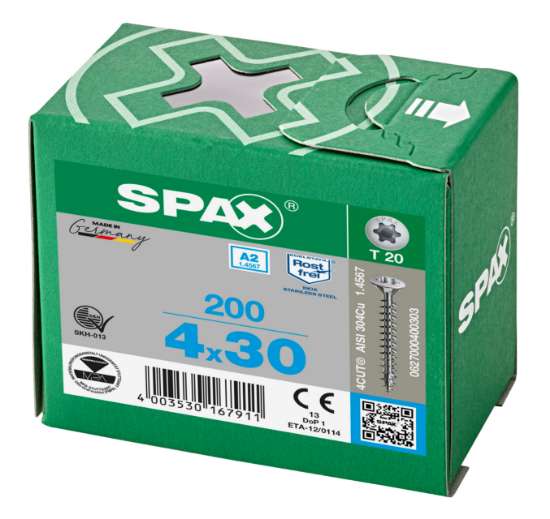 Afbeeldingen van Spax Spaanplaatschroef lenskop RVS T-Star T20 4.0x30mm (per 200 stuks)