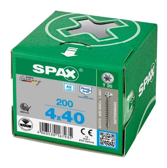 Afbeeldingen van Spax Spaanplaatschroef lenskop RVS T-Star T20 4.0x40mm (per 200 stuks)