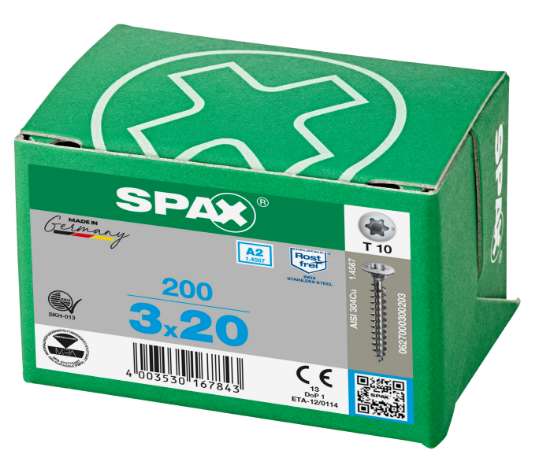 Afbeeldingen van Spax Spaanplaatschroef lenskop RVS T-Star T10 3.0x20mm (per 200 stuks)