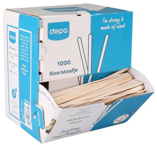Afbeeldingen van Roerstaafje Depa fsc hout 140mm(1000)