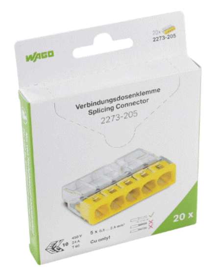 Afbeeldingen van Wago lasklem transp/geel 5-v blister (20)