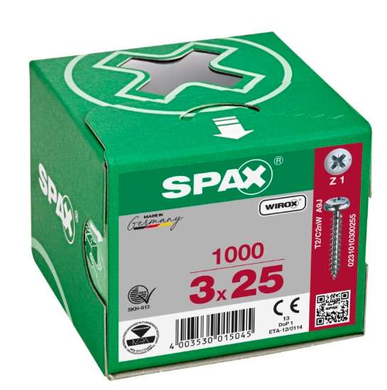 Afbeeldingen van Spax Spaanplaatschroef cilinderkop verzinkt T-Star PZ1 3.0x25mm (per 1000 stuks)